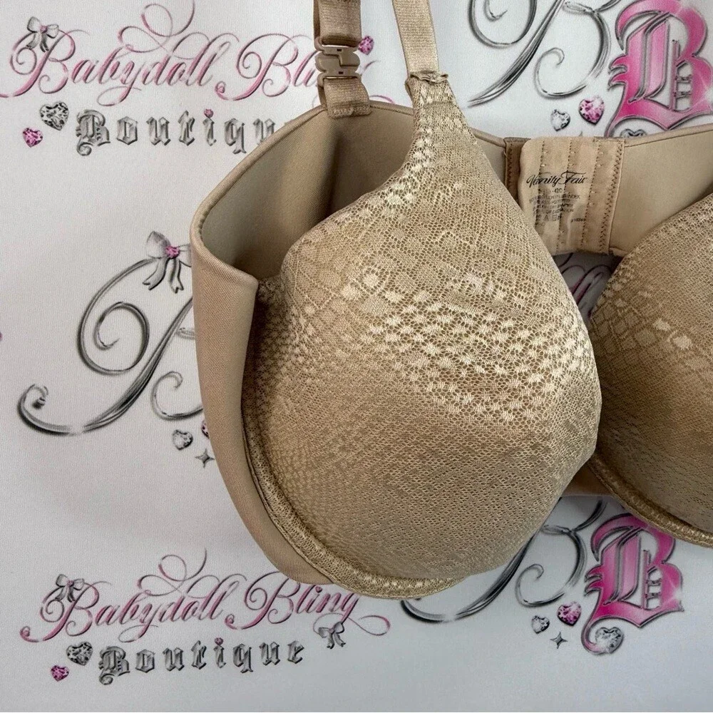 Vanity fair bra nude tan gold shiny shimmer print abstract adjustable Gold Bra